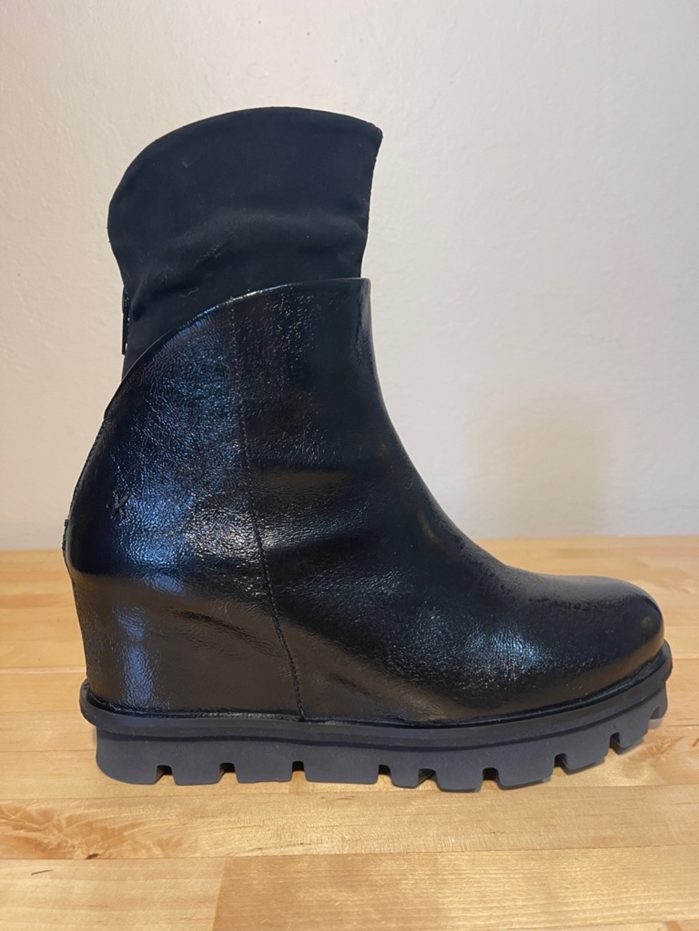 Patrizia Bonfanti Yaya Italian Patent Leather Platform Sock Booties Black EU 39